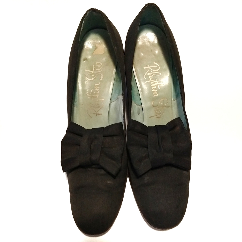 Vtg 30s 40s Rhythm Step green pumps with bo - Picture 3 of 8